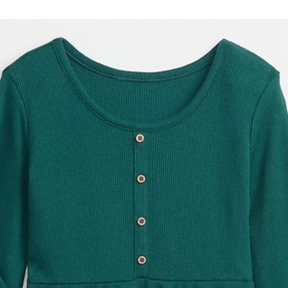 Gap Kids Girls Long Sleeve Waffle-Knit Dress Green